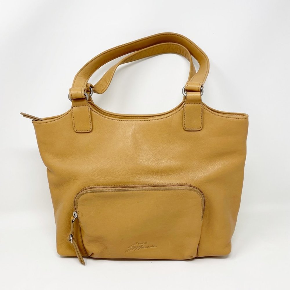Stone Mountain Tan Camel Leather Purse Handbag Satchel Double Handle 18"